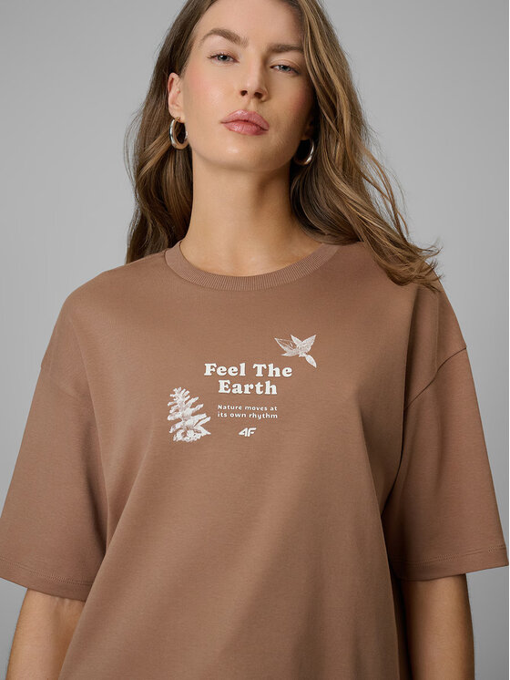 4F 4F T-Shirt CAMP Beżowy Regular Fit