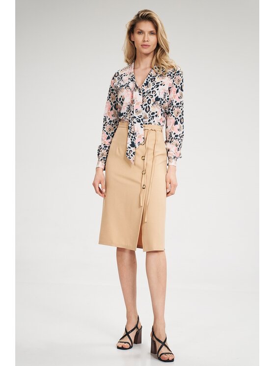 FIGL FIGL Spódnica midi M697 Beżowy Bodycon Fit