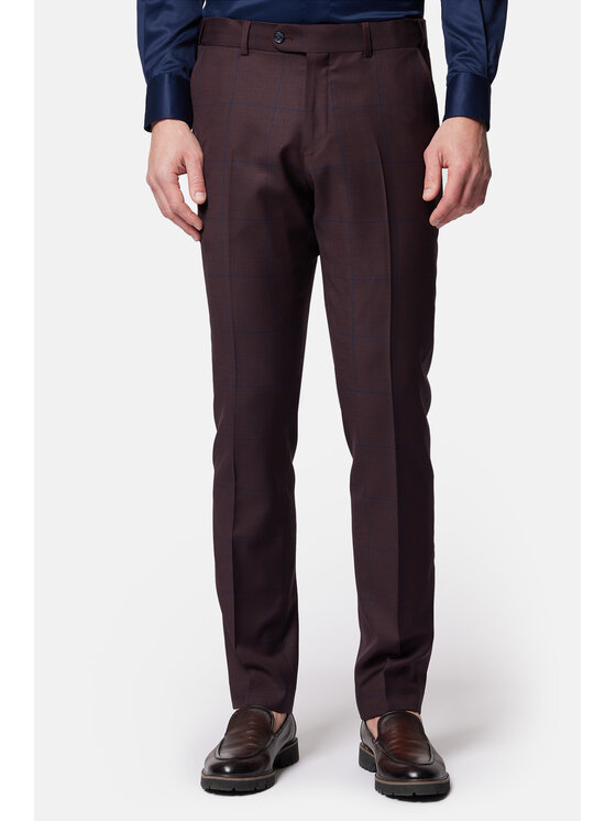 Lancerto Lancerto Garnitur Garnitur Bordowy w Kratę Wełniany Annapolis GA073124000024 Bordowy Slim Fit