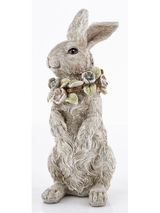 MIAhome MIAhome Figurka królik 18x7x19,5 cm PELUCHE-2 z wieńcem kwiatów na szyi Szary