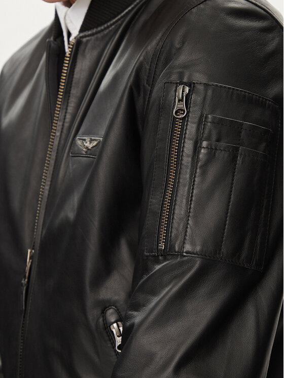 Aeronautica Militare Aeronautica Militare Geacă de piele 241PN5023PL214 Negru Regular Fit