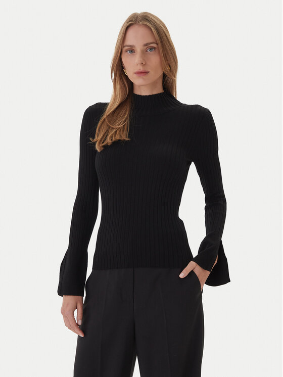 KAOS KAOS Bluză cu gât RI1NT052 0001 Negru Regular Fit