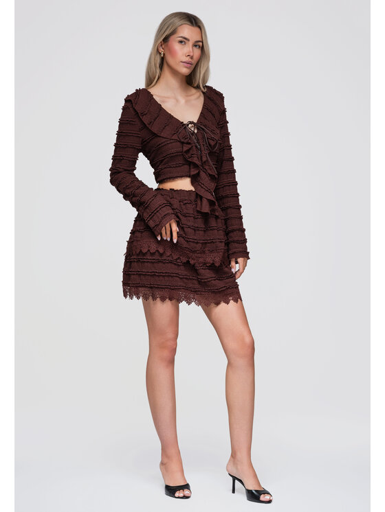 Ombre Ombre Spódnica mini OW-GL-E0015 Brązowy Slim Fit