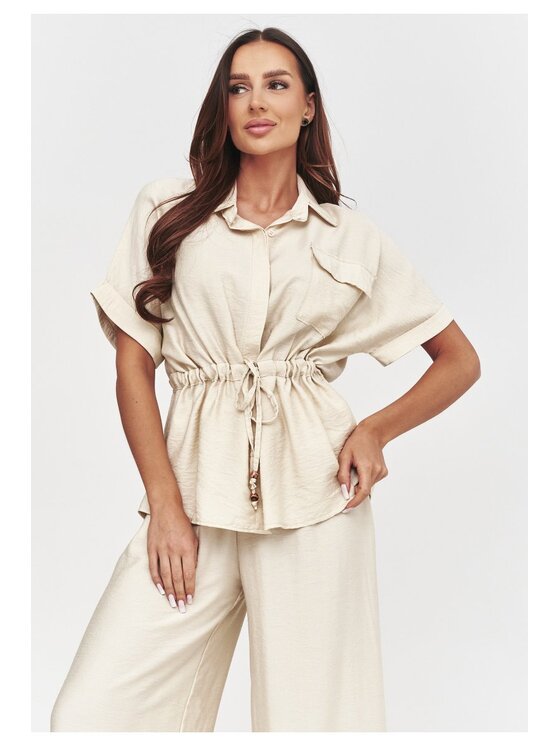 Makadamia Makadamia Komplet bluzka i spodnie C54 Beżowy Loose Fit