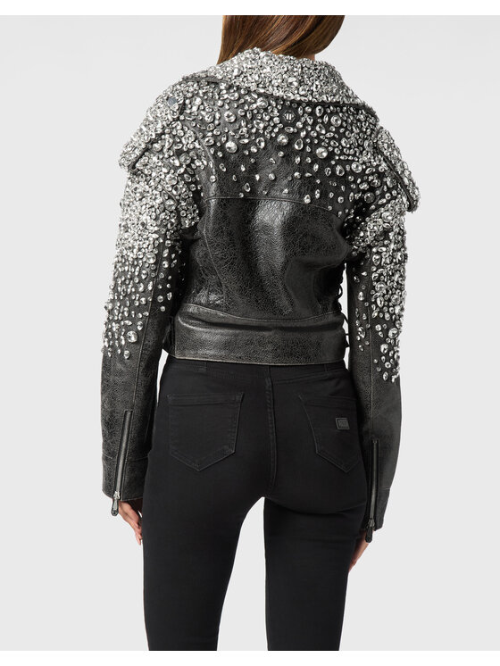 PHILIPP PLEIN PHILIPP PLEIN Kurtka skórzana 22931 Czarny Oversize