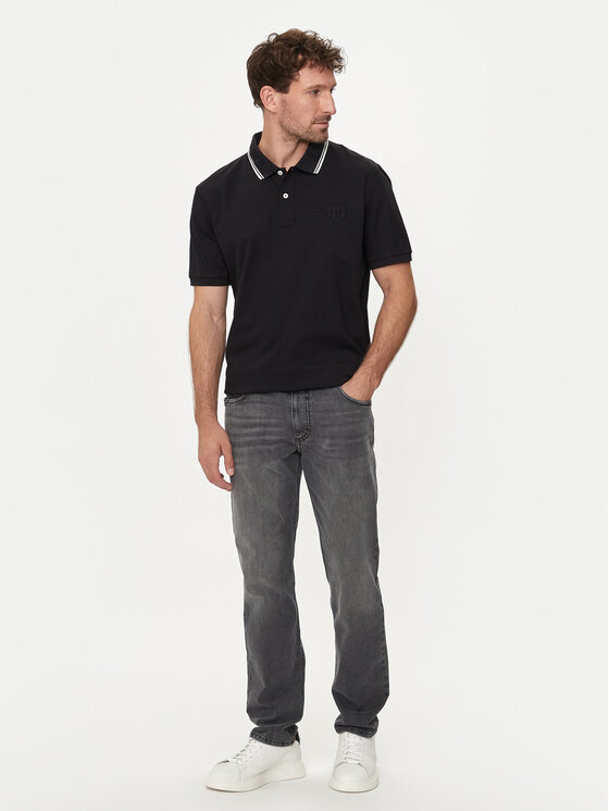 Gant Gant Тениска с яка и копчета Contrast 2013039 Черен Regular Fit