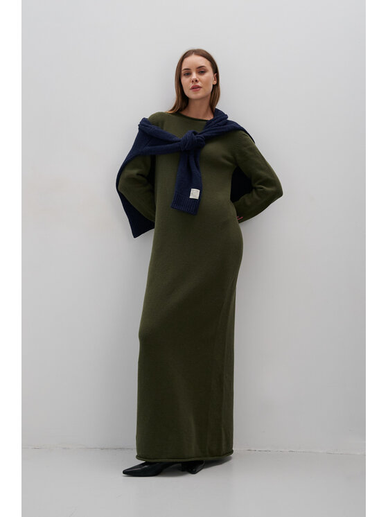 Fobya Fobya Sukienka dzianinowa F2056 Zielony Basic Fit