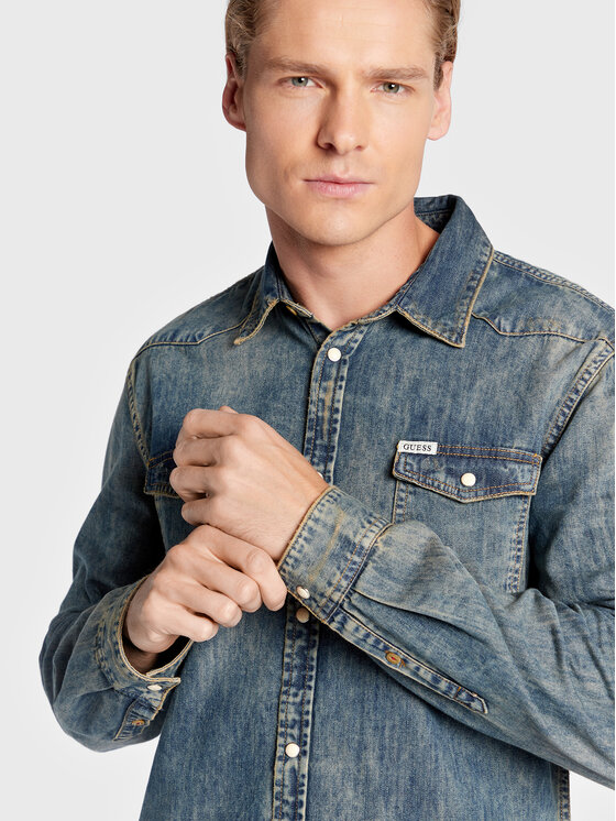 Camicia di jeans M1BH02 D14LB Blu Slim Fit