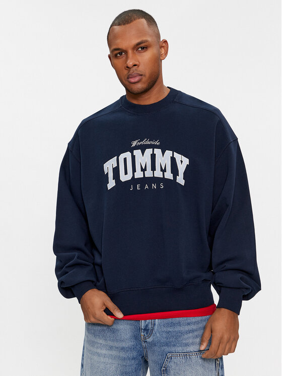 Tommy Jeans Džemperis ar kapuci Varsity DM0DM18386 Tumši zils Boxy Fit