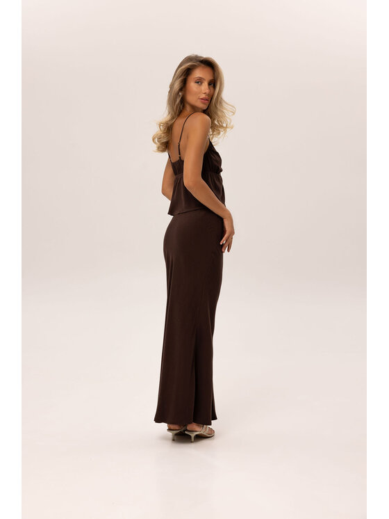 Hottie Hot Hottie Hot Sada top a sukňa NUSA Hnedá Slim Fit