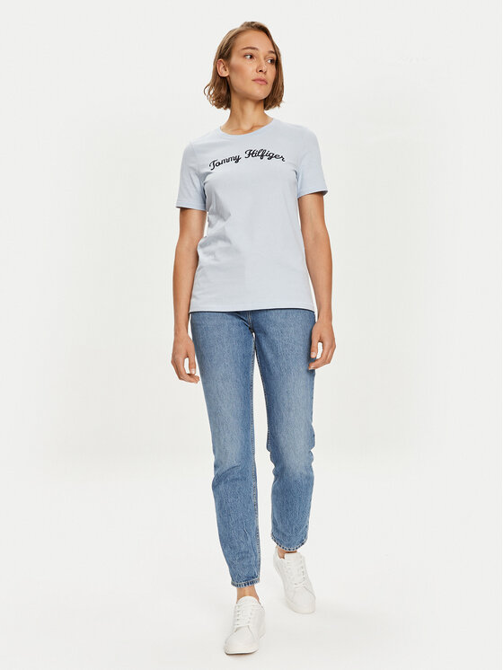 Tommy Hilfiger Tommy Hilfiger T-Shirt Script WW0WW42589 Błękitny Regular Fit