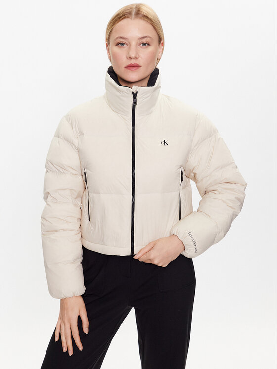 Calvin Klein Jeans Puhovka J20J221649 Écru Cropped Fit