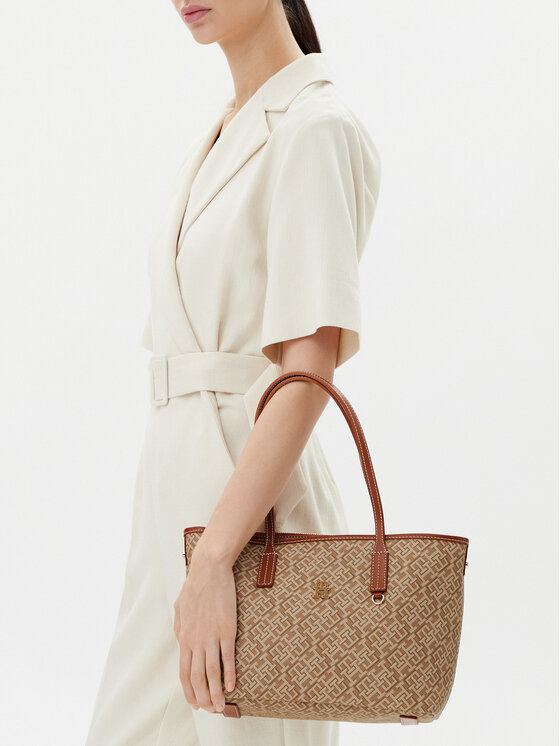 Tommy Hilfiger Tommy Hilfiger Ročna torba Th Monoplay Leather Mini Tote AW0AW17415 Rjava