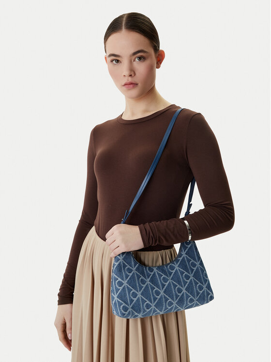 Calvin Klein Calvin Klein Geantă Emblem Aop Denim Shoulder Bag LV04F3431G Albastru