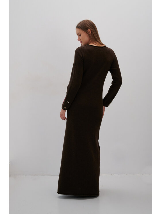 Fobya Fobya Sukienka dzianinowa F2056 Brązowy Basic Fit