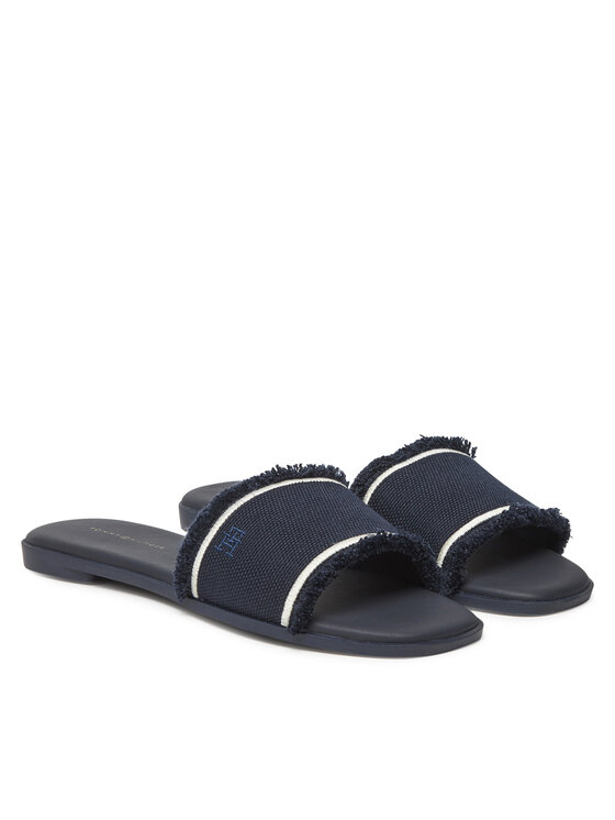 Tommy Hilfiger Tommy Hilfiger Klapki Fringe Canvas Flat Sandal FW0FW08908 Granatowy