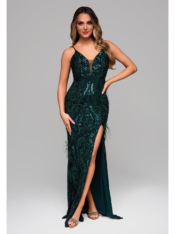 Ombre Ombre Sukienka wieczorowa LA-OM-DLR106 Zielony Regular Fit