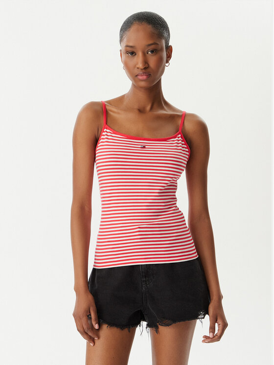 Tommy Jeans Top Essential DW0DW20675 Roșu deschis Slim Fit