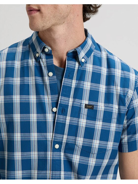Lee Lee Koszula BUTTON DOWN SS Niebieski Regular Fit