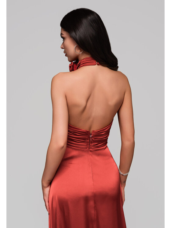 Ombre Ombre Sukienka wieczorowa LA-OM-DLR139 Brązowy Regular Fit
