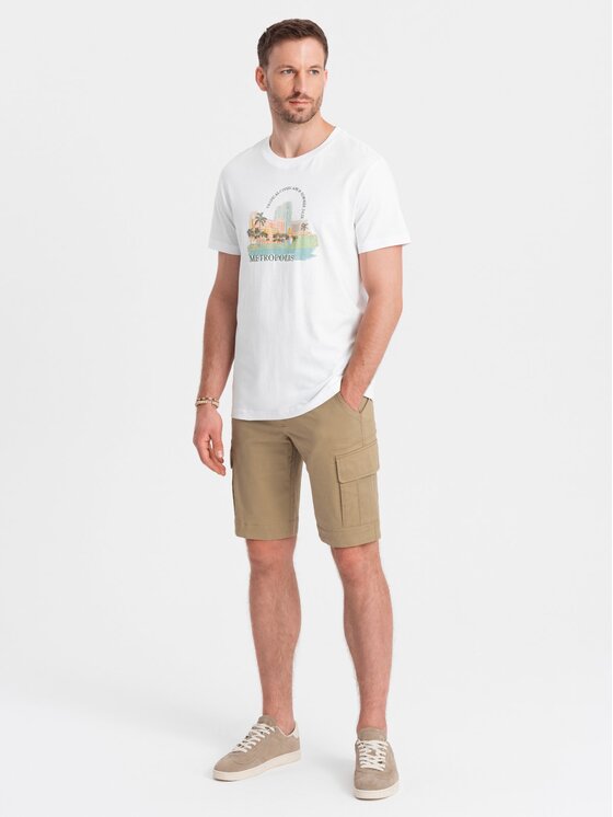 Ombre Ombre Šortky z materiálu OM-SRCG-0133 Hnědá Cargo Fit