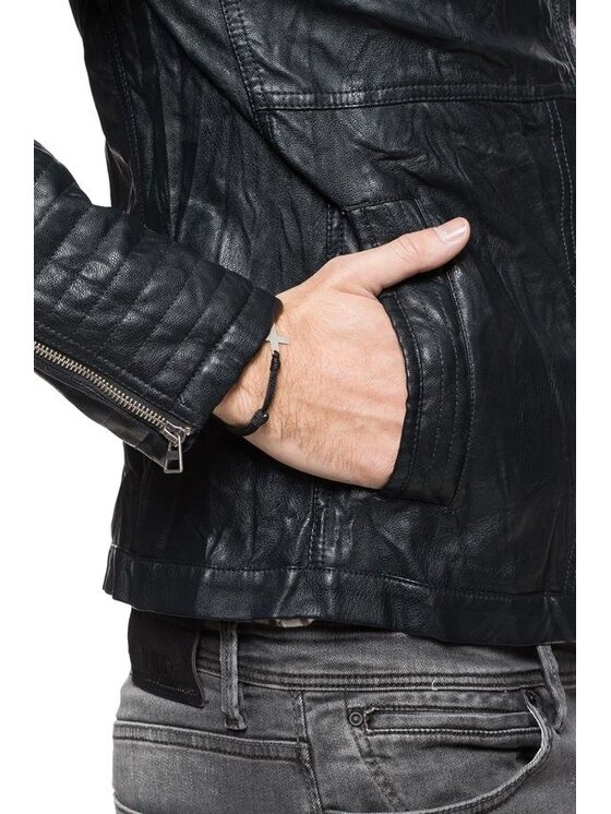 Tom Tailor Tom Tailor Kurtka skórzana BIKER JACKET Czarny Regular Fit