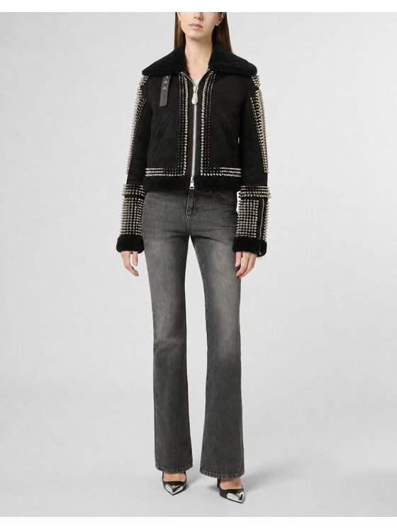 PHILIPP PLEIN PHILIPP PLEIN Kurtka skórzana 23711 Czarny Regular Fit