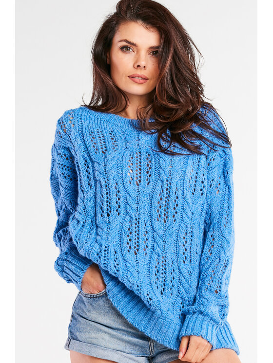 Awama Awama Sweter A444 Niebieski Basic Fit
