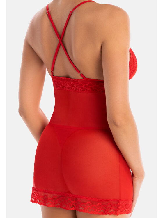 Teyli Teyli Koszula nocna z koronką Inni Czerwony Slim Fit