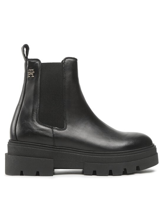 Tommy Hilfiger Tommy Hilfiger Kotníková obuv s elastickým prvkem Monochromatic Chelsea Boot FW0FW06899 Černá