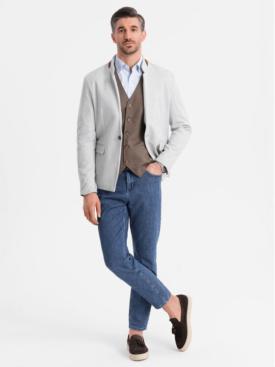 Ombre Ombre Marynarka OM-BLZB-0131 Szary Regular Fit