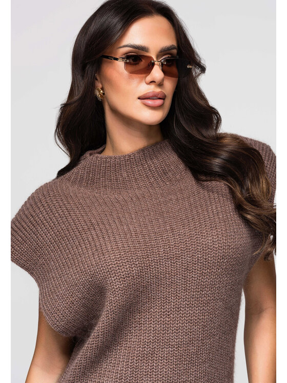 Ombre Ombre Sukienka dzianinowa LW-SWSW-0119 Brązowy Regular Fit
