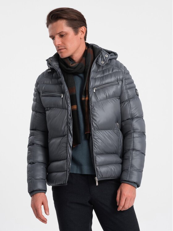 Ombre Ombre Zimní bunda OM-JAHP-22FW-010 Šedá Regular Fit