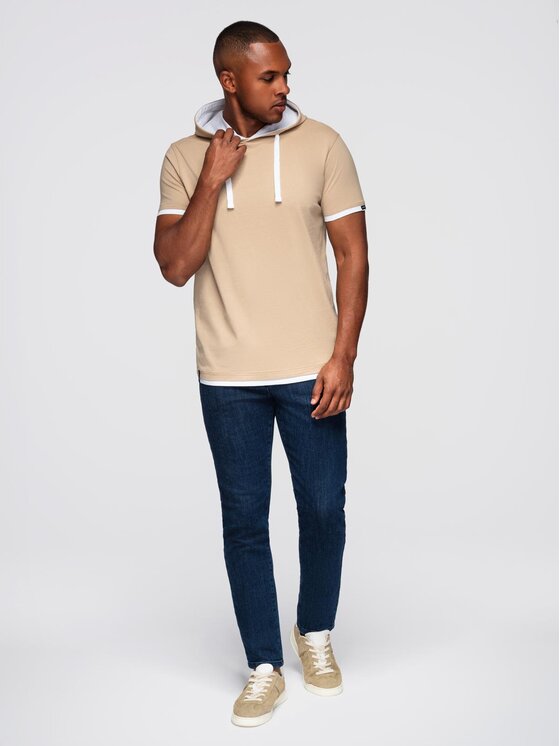 Ombre Ombre T-Shirt OM-TSCT-0256 Beżowy Regular Fit
