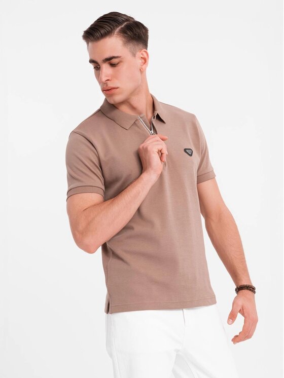 Ombre Ombre Polo OM-POSS-0148 Brązowy Regular Fit