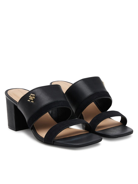 Tommy Hilfiger Tommy Hilfiger Klapki Leather & Suede Block Heel Mule FW0FW08530 Czarny
