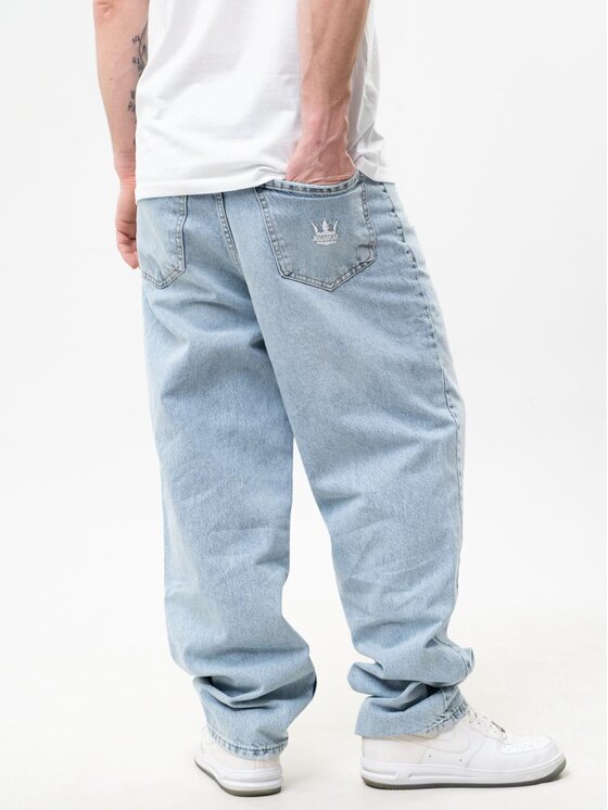 Jeansy Jigga Wear, Rozmiar XL, Niebieskie, Spodnie Jeansowe Baggy Z Uszkodzeniami Męskie Jasne Niebieskiee Jigga Wear Crown XXL