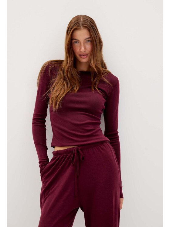 Mirons Mirons Komplet bluzka i spodnie soft Bordowy Regular Fit