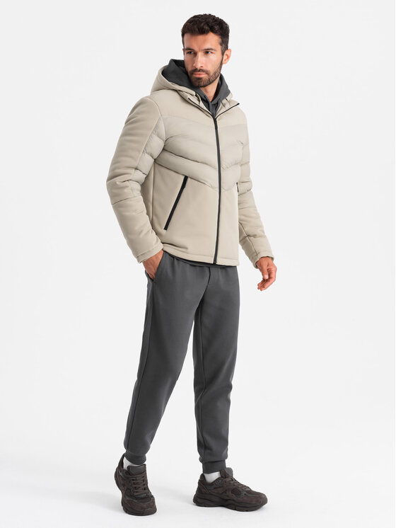 Ombre Ombre Vatovaná bunda OM-JALP-0172 Béžová Regular Fit