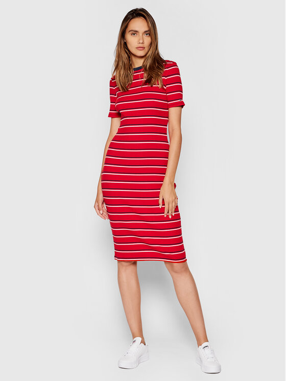 Tommy Jeans Tommy Jeans Ежедневна рокля Tjw Striped Rib Bodycon DW0DW10382 Червен Skin Fit