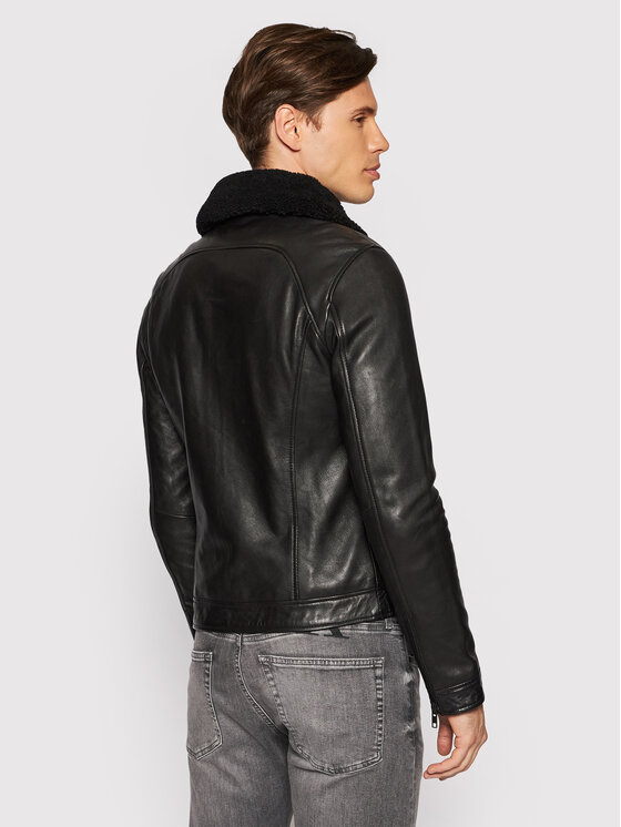 Giacca di pelle Random Shearling Collar Nero
