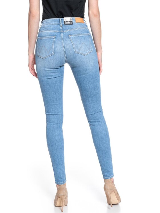 Wrangler Wrangler Jeansy HIGH RISE SKINNY Niebieski Skinny Fit