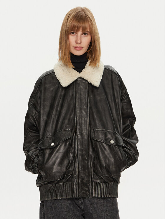 Gestuz Giacca di pelle Almana 10909667 Nero Oversize, taglia : XS_S