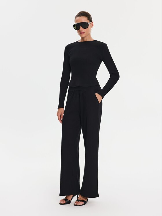 Nudyess Nudyess Spodnie materiałowe Canvas z prążka Czarny Relaxed Fit