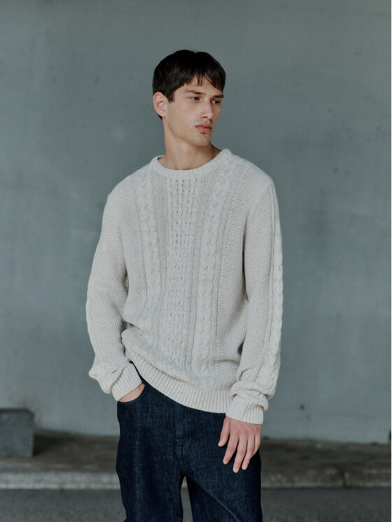Blend Blend Sweter 20717439 Écru Regular Fit