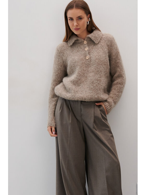 Fobya Fobya Sweter F2075 Beżowy Basic Fit