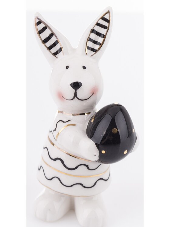 MIAhome MIAhome Figurka małe białe króliczki w prążki 2 szt. 9x4,5x3 cm Biały