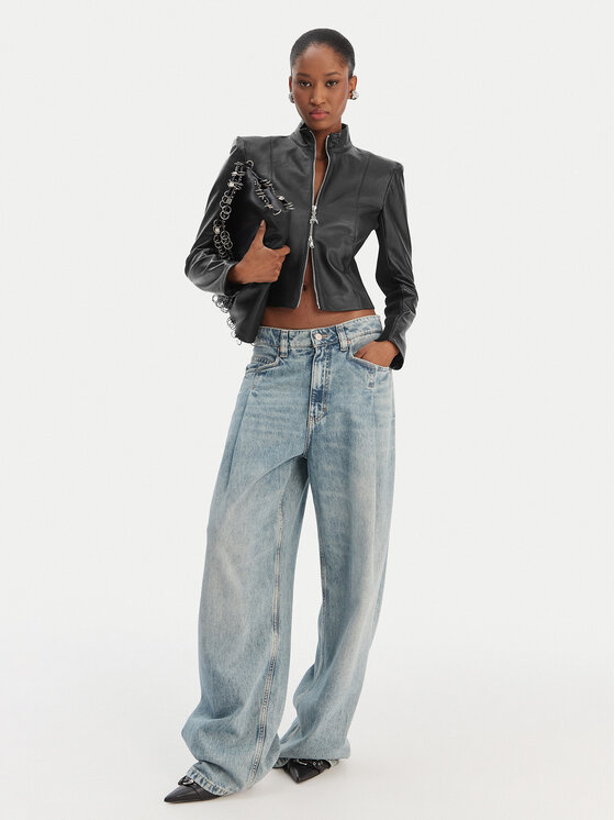 Patrizia Pepe Patrizia Pepe Ādas jaka CO0001/L1HZ-K103 Melns Regular Fit