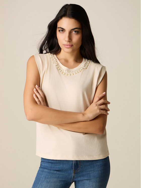 Oltre Oltre Top G00BJ004337N013 Crema Regular Fit