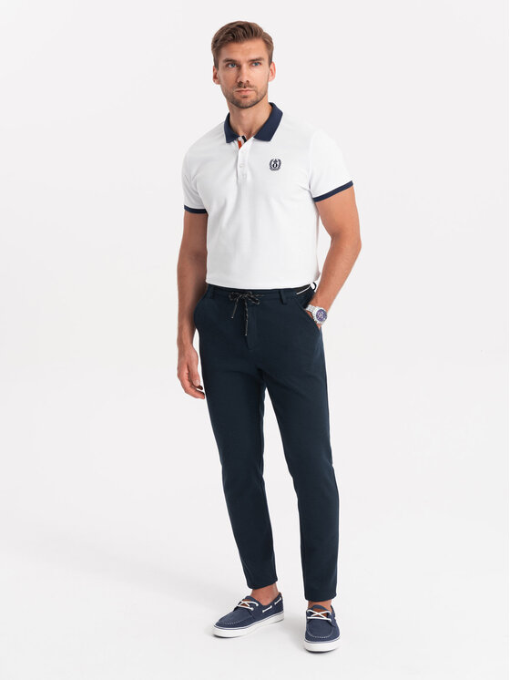 Ombre Ombre Kalhoty z materiálu OM-PACP-0116 Tmavomodrá Regular Fit